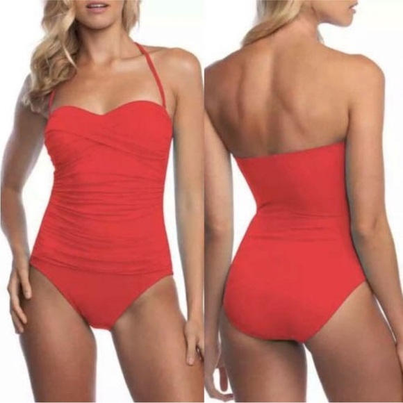 La Blanca Island Goddess Bandeau Swimsuit Red Sz Small - Picture 3 of 9